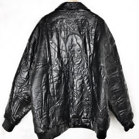 scarface embroidered leather jacket